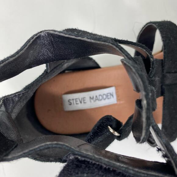 Steve Madden Gali Sandals Black Leather Open Toe Casual Gladiator Womens 8M - Picture 9 of 14